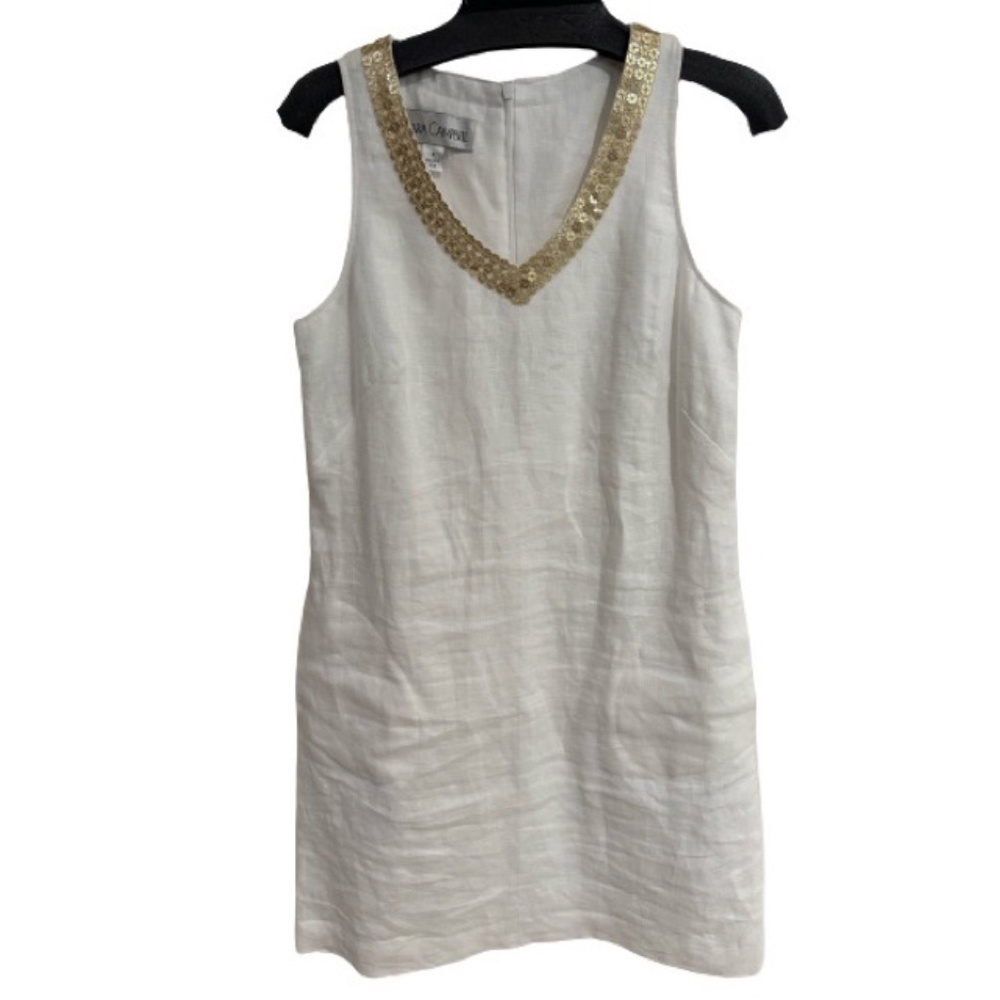 Sara Campbell Linen Embellished Dress Sz 6